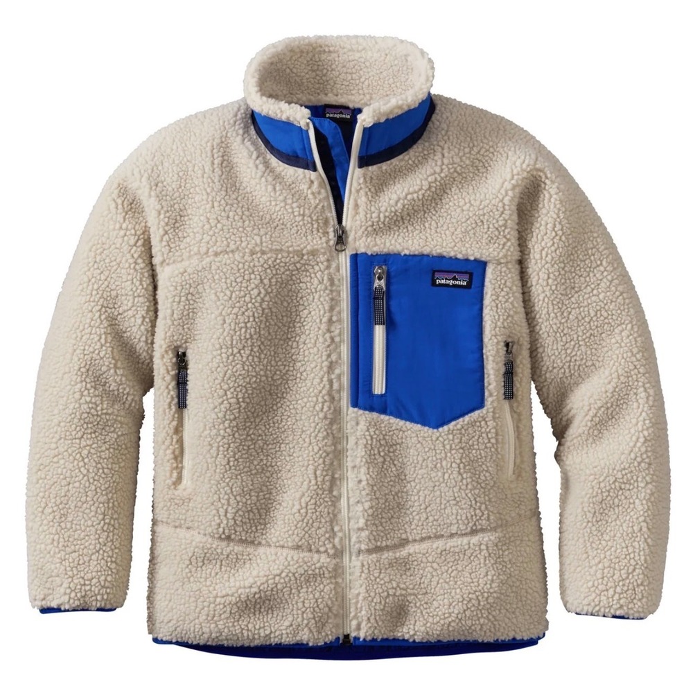 Patagonia Kids Retro-X Sherpa Fleece Jacket Cream Blue XS 5-6 Full Zip